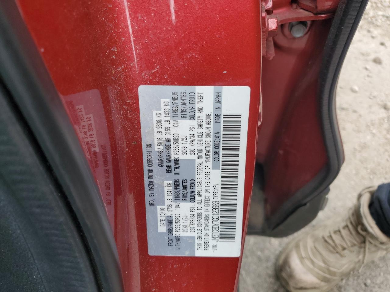 JM3TCBDY7G0123683 2016 Mazda Cx-9 Grand Touring