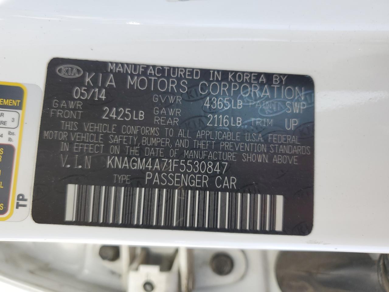 KNAGM4A71F5530847 2015 Kia Optima Lx