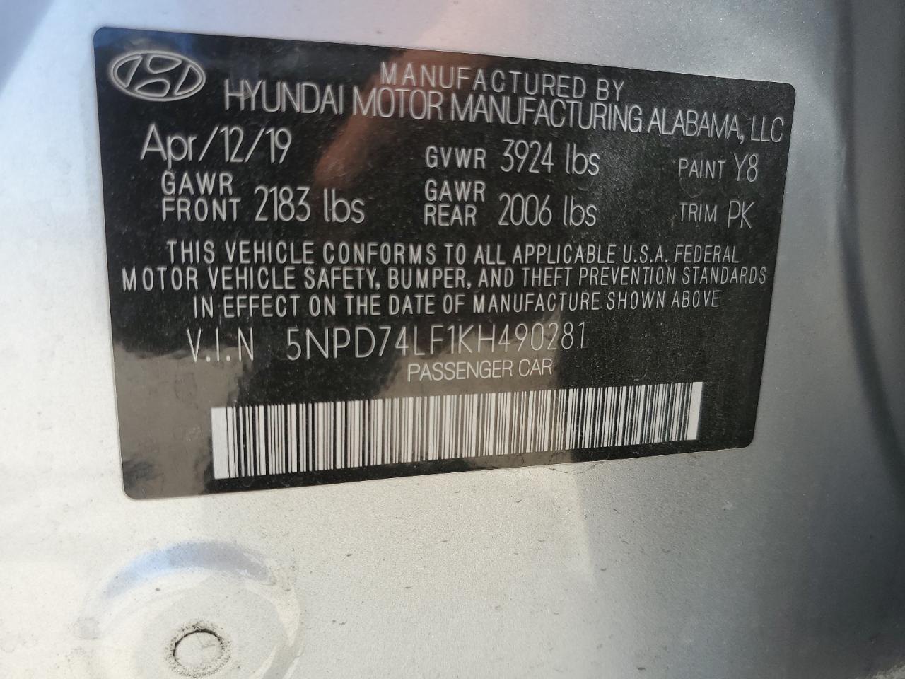 5NPD74LF1KH490281 2019 Hyundai Elantra Se