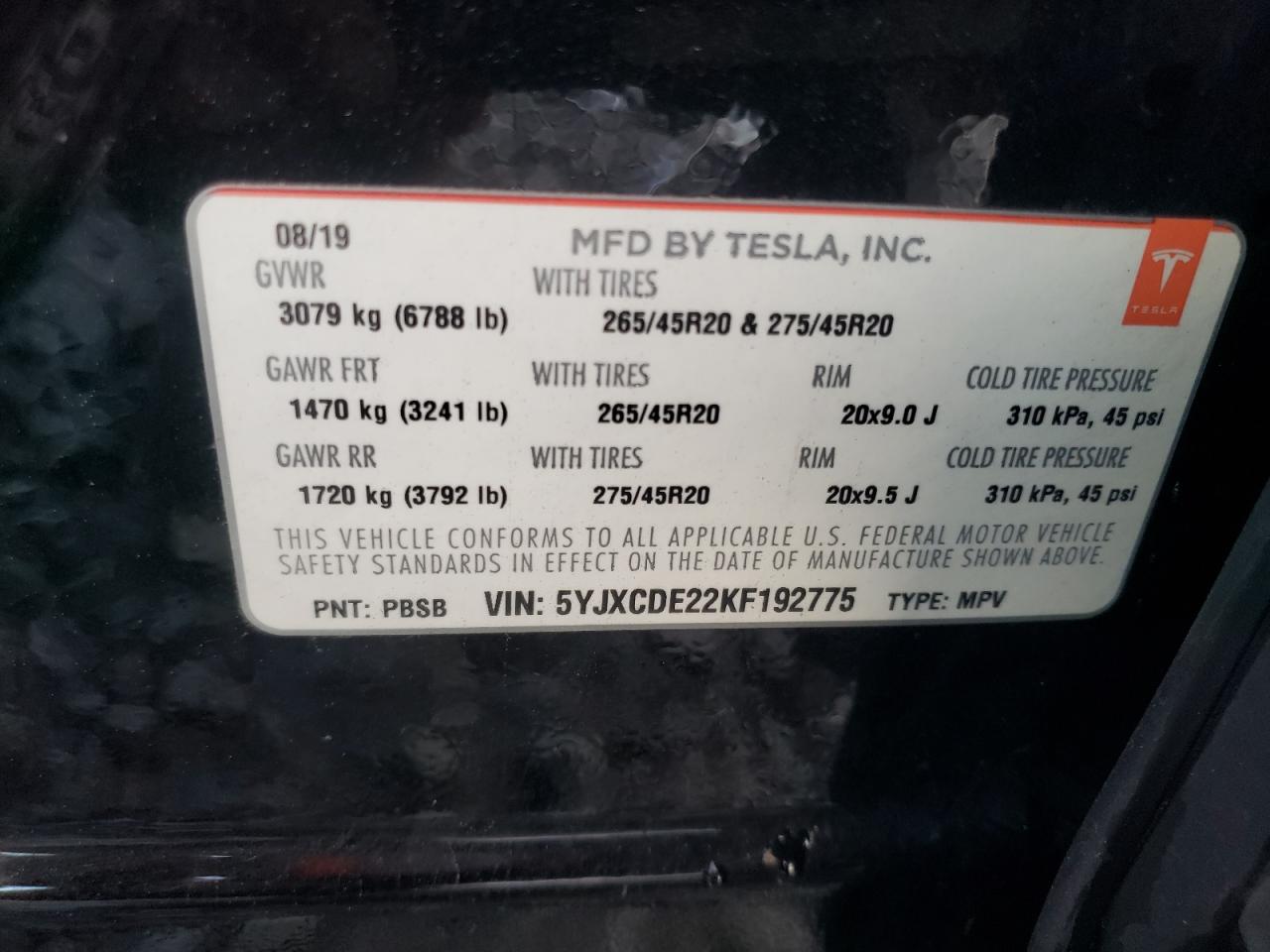 5YJXCDE22KF192775 2019 Tesla Model X