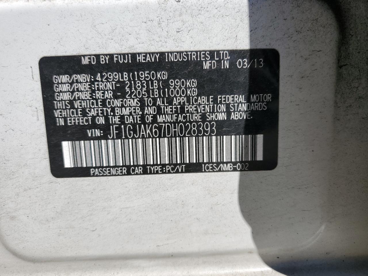 JF1GJAK67DH028393 2013 Subaru Impreza Limited