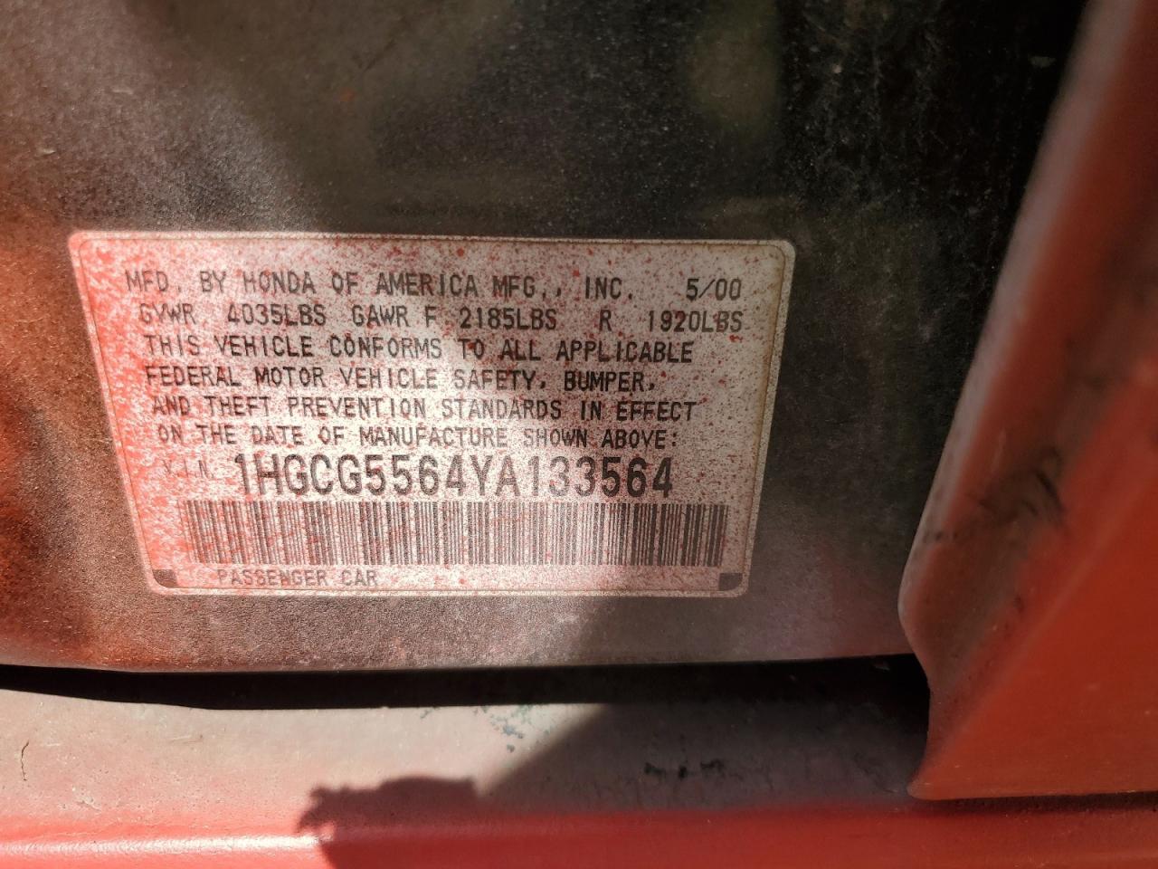 1HGCG5564YA133564 2000 Honda Accord Ex