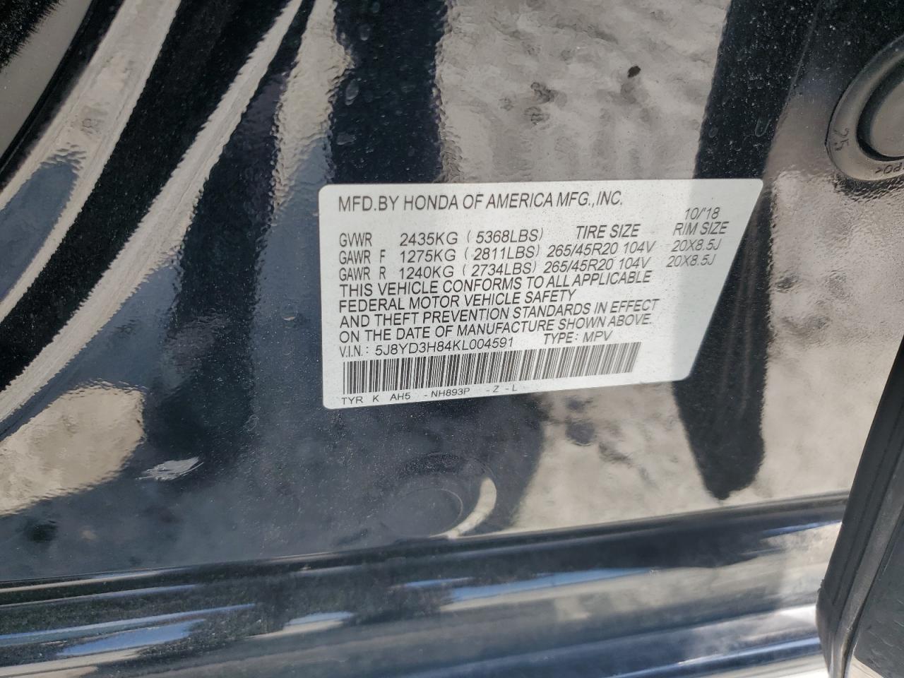 5J8YD3H84KL004591 2019 Acura Mdx Advance