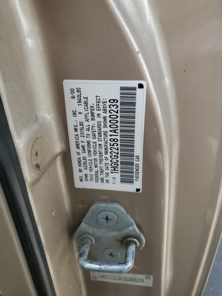 1HGCG22581A000239 2001 Honda Accord Ex