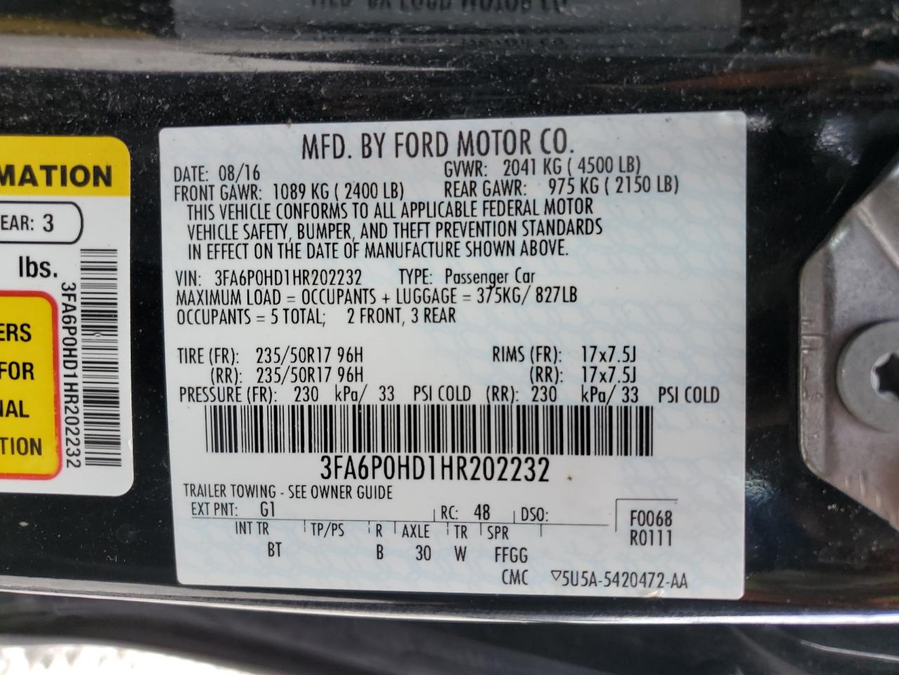 2017 Ford Fusion Se vin: 3FA6P0HD1HR202232