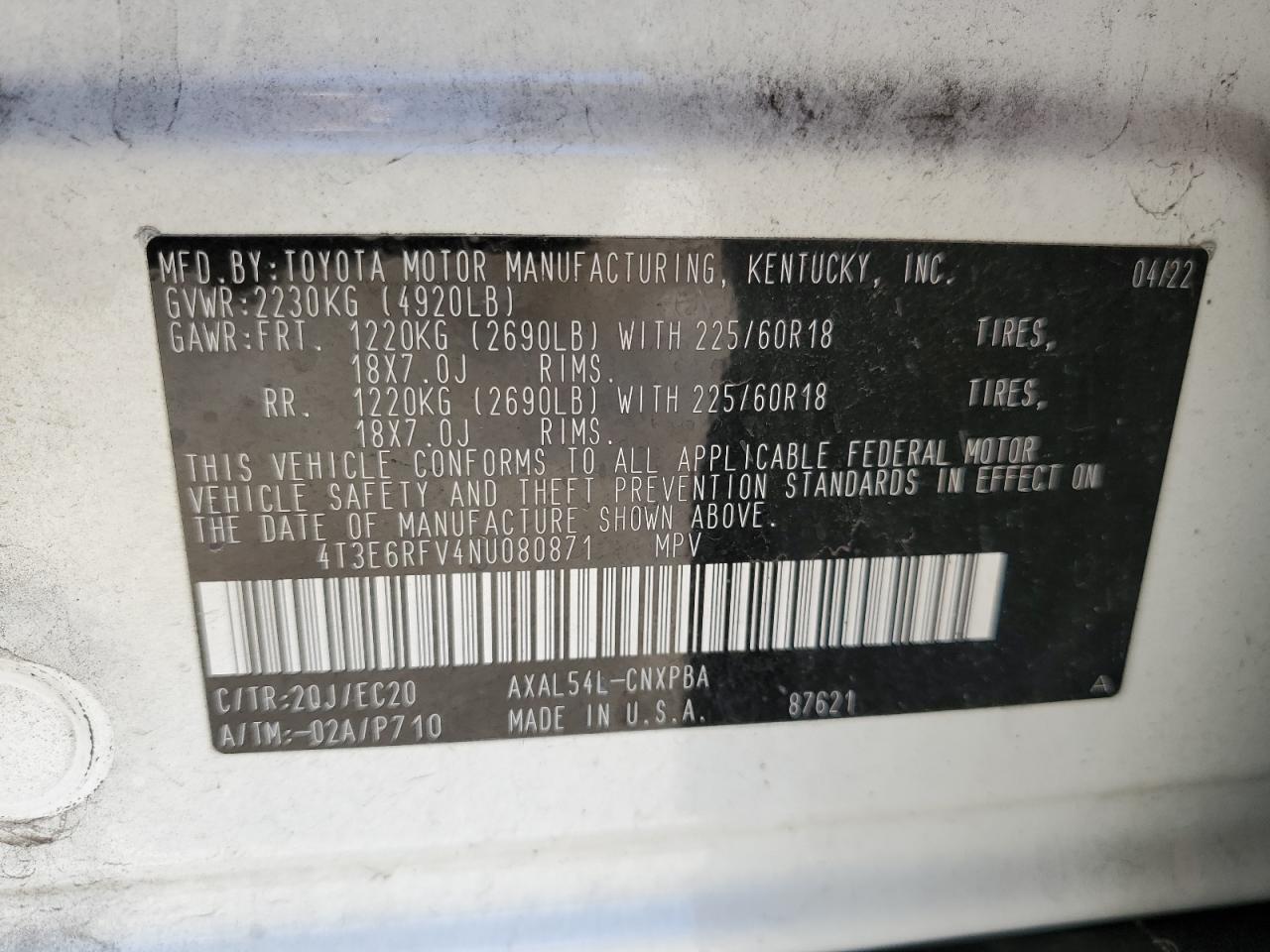 4T3E6RFV4NU080871 2022 Toyota Rav4 Xse