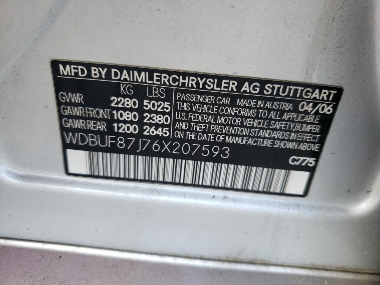 WDBUF87J76X207593 2006 Mercedes-Benz E 350 4Matic