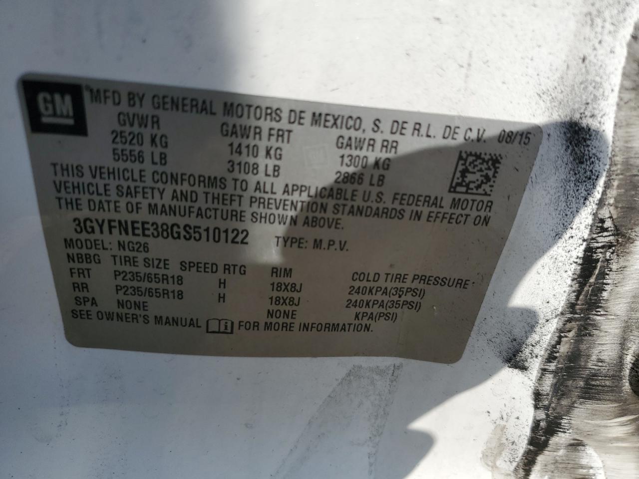 3GYFNEE38GS510122 2016 Cadillac Srx Luxury Collection