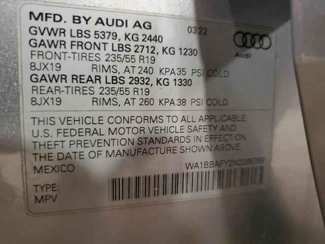 2022 Audi Q5 Premium Plus 40 VIN: WA1BBAFY2N2088769 Lot: 59963914