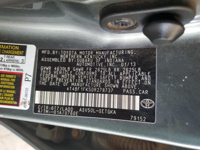 VIN 4T4BF1FK5DR278737 2013 Toyota Camry, L no.12