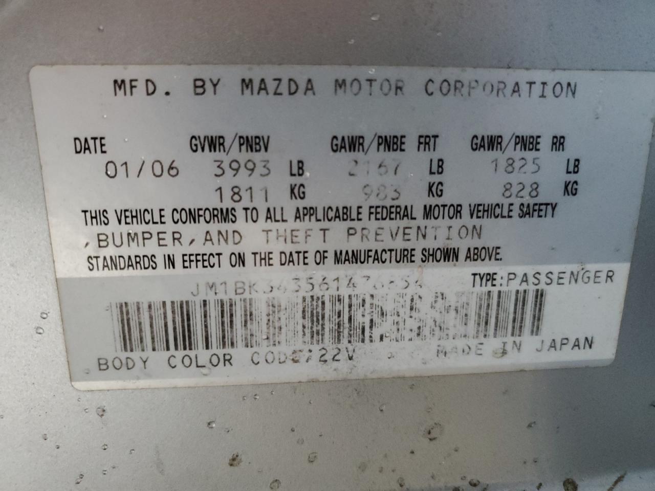 JM1BK343561476854 2006 Mazda 3 Hatchback