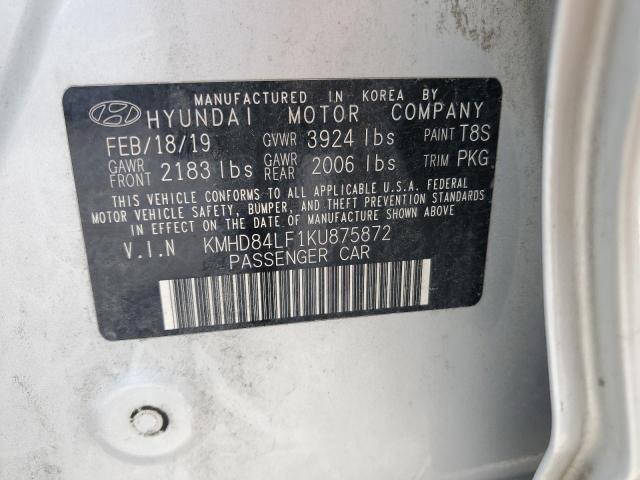 2019 Hyundai Elantra Sel VIN: KMHD84LF1KU875872 Lot: 59509214