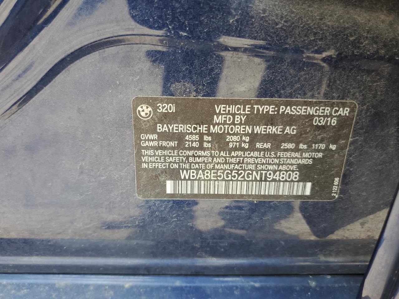 WBA8E5G52GNT94808 2016 BMW 320 Xi