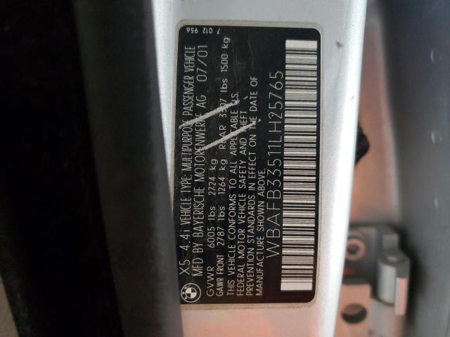 2001 BMW X5 4.4I VIN: WBAFB33511LH25765 Lot: 60511154