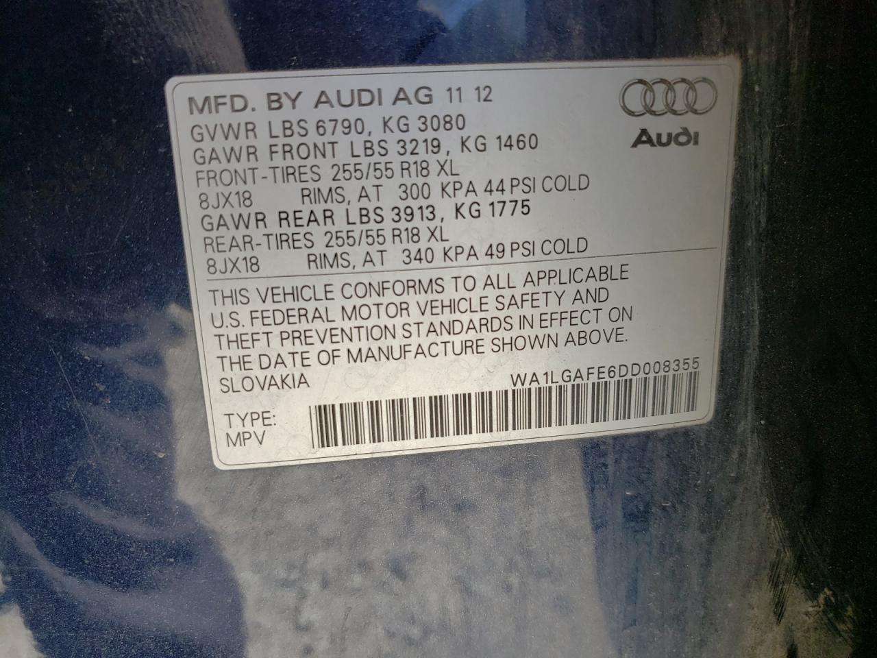 WA1LGAFE6DD008355 2013 Audi Q7 Premium Plus