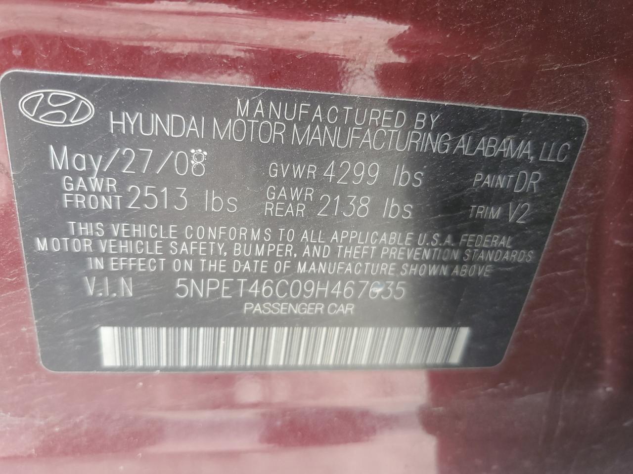 5NPET46C09H467635 2009 Hyundai Sonata Gls