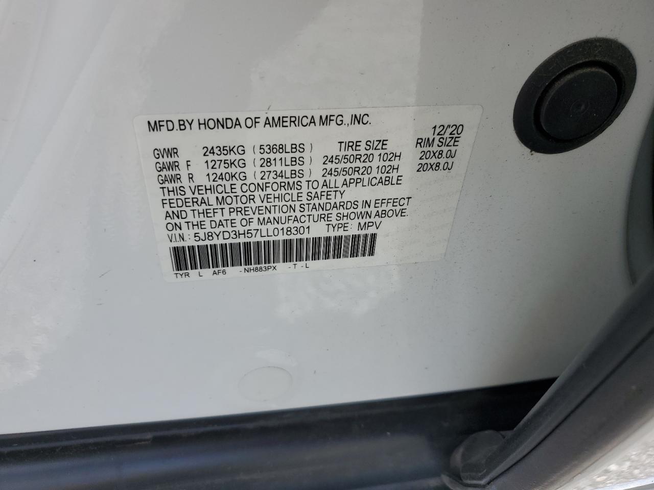5J8YD3H57LL018301 2020 Acura Mdx Technology