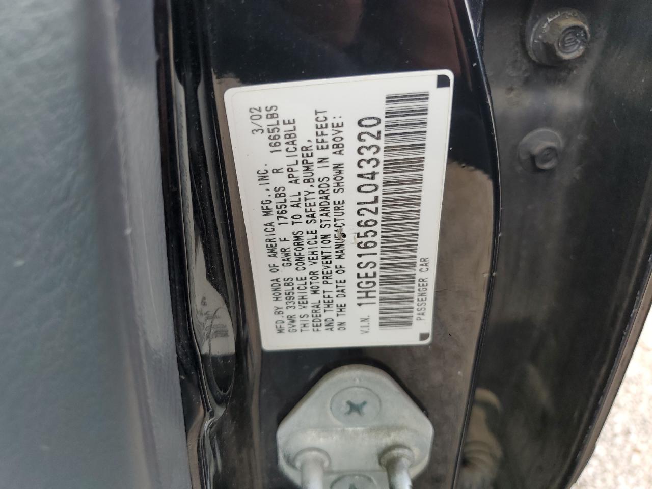 1HGES16562L043320 2002 Honda Civic Lx 1HGES16562L043320 2002 Honda Civic Lx