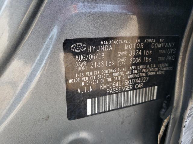 2019 Hyundai Elantra Sel VIN: KMHD84LF6KU744727 Lot: 58563094