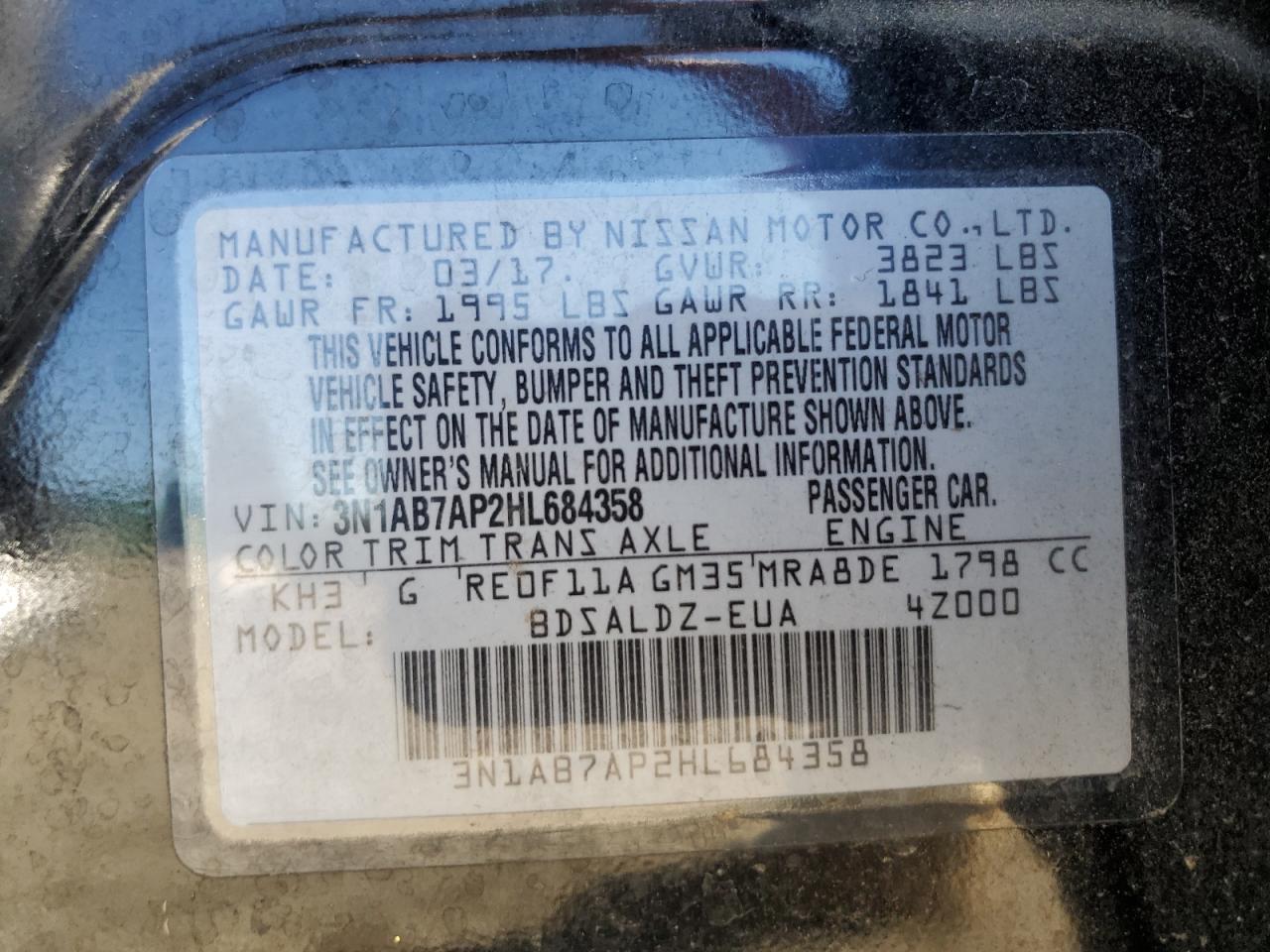 3N1AB7AP2HL684358 2017 Nissan Sentra S