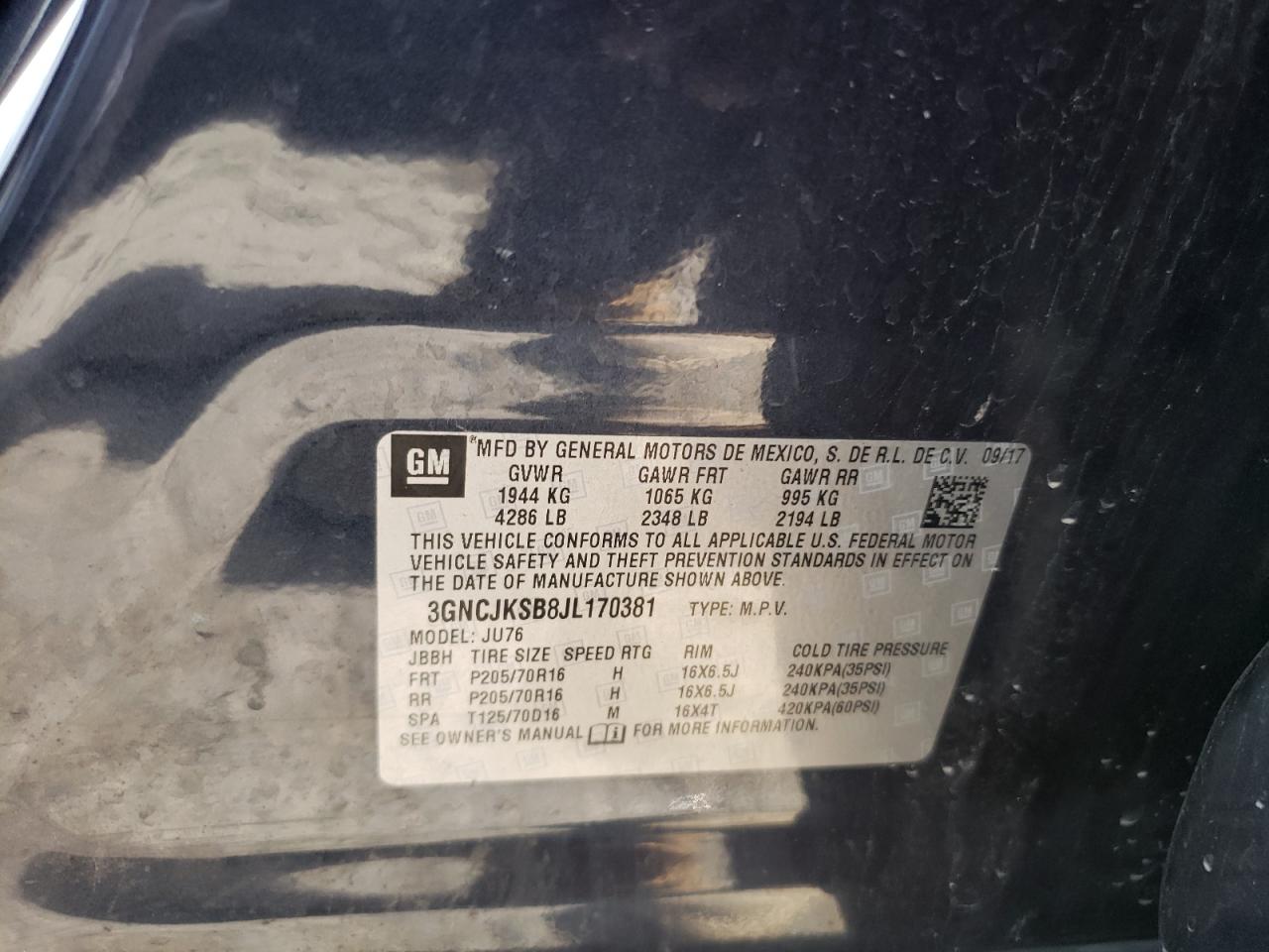 3GNCJKSB8JL170381 2018 Chevrolet Trax Ls