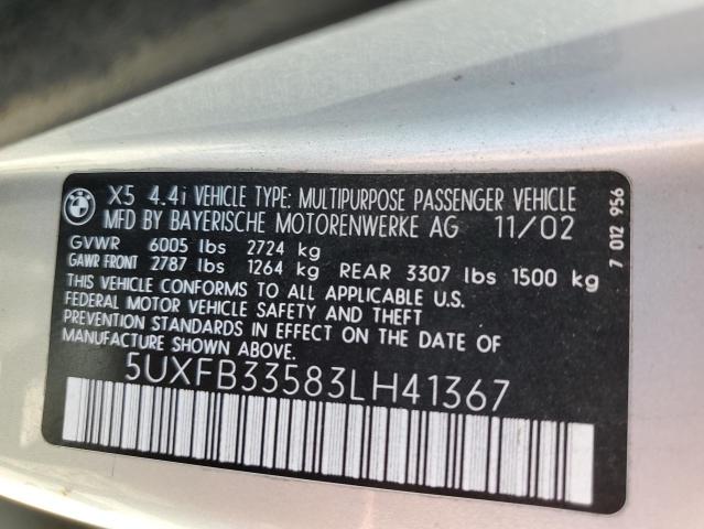 2003 BMW X5 4.4I VIN: 5UXFB33583LH41367 Lot: 60409244
