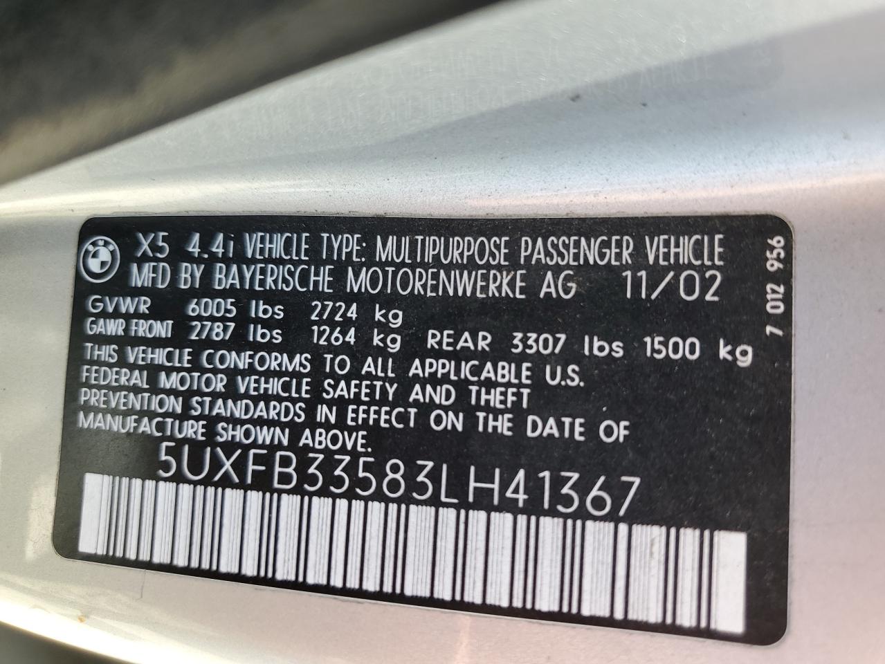 5UXFB33583LH41367 2003 BMW X5 4.4I