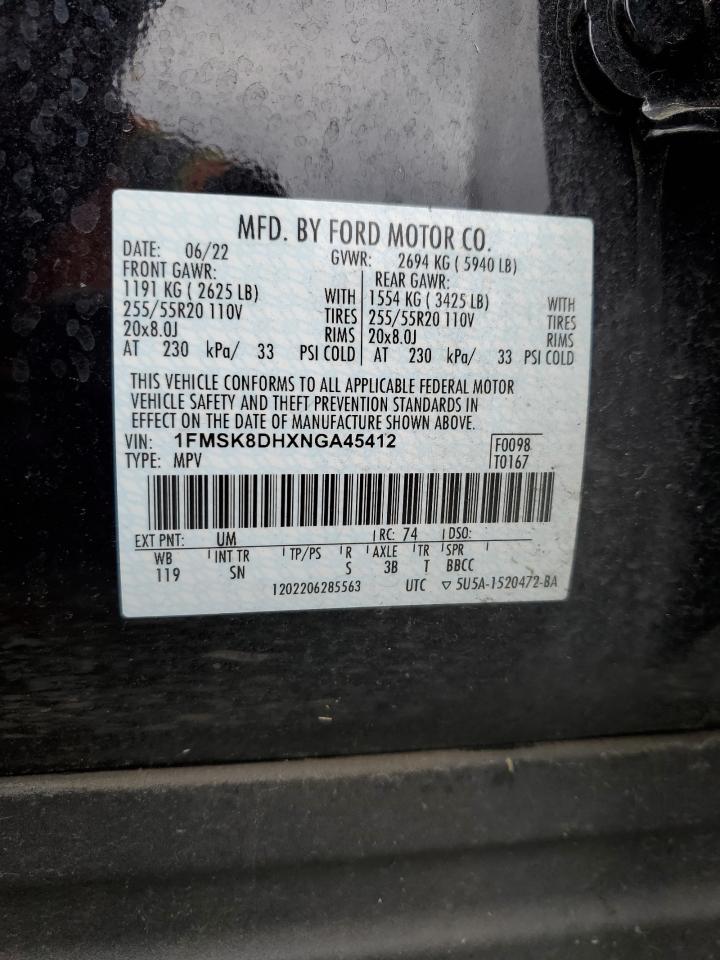 1FMSK8DHXNGA45412 2022 Ford Explorer Xlt