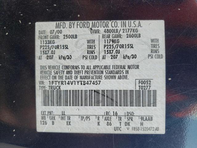 2000 Ford Ranger Super Cab VIN: 1FTYR14V1YTB47457 Lot: 58896654