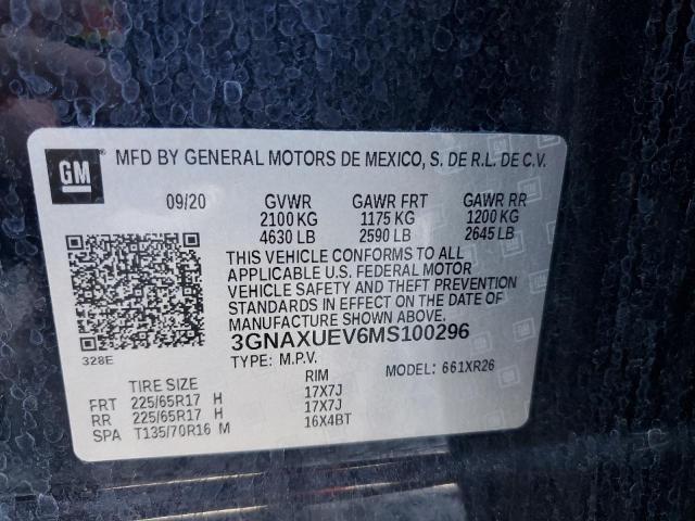 2021 CHEVROLET EQUINOX LT - 3GNAXUEV6MS100296