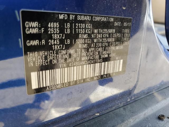 2017 Subaru Outback 2.5I Limited VIN: 4S4BSANC5H3411945 Lot: 60230374