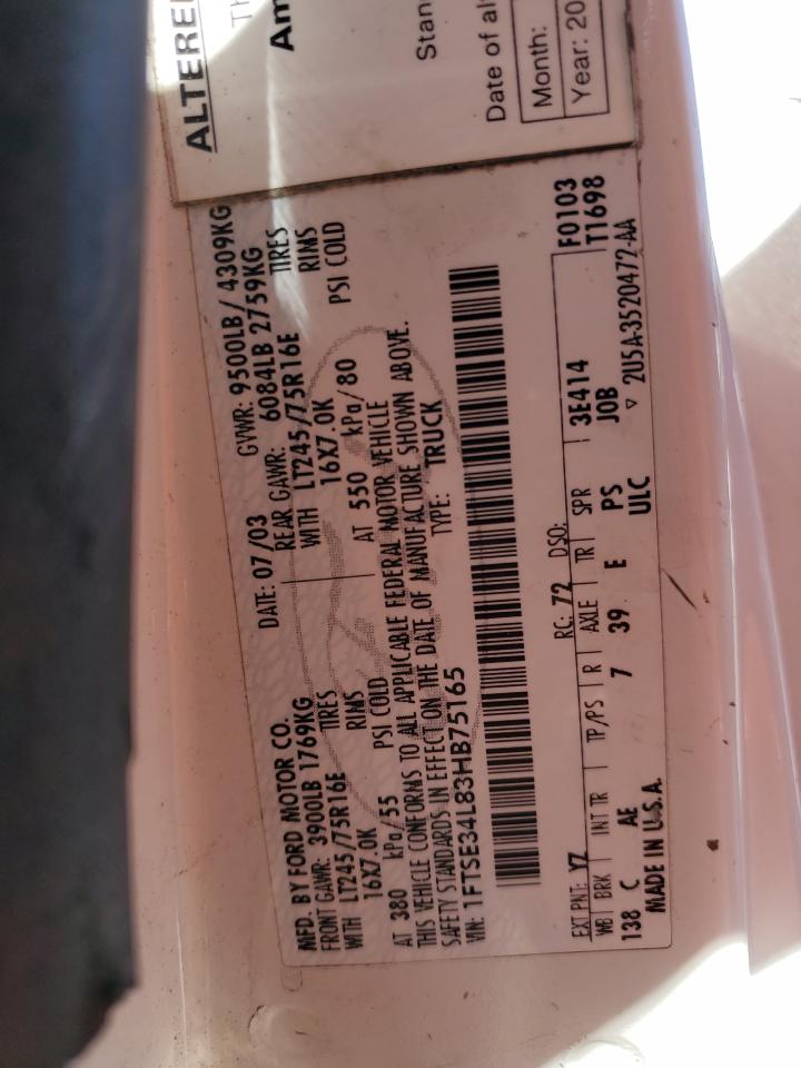 1FTSE34L83HB75165 2003 Ford Econoline E350 Super Duty Van