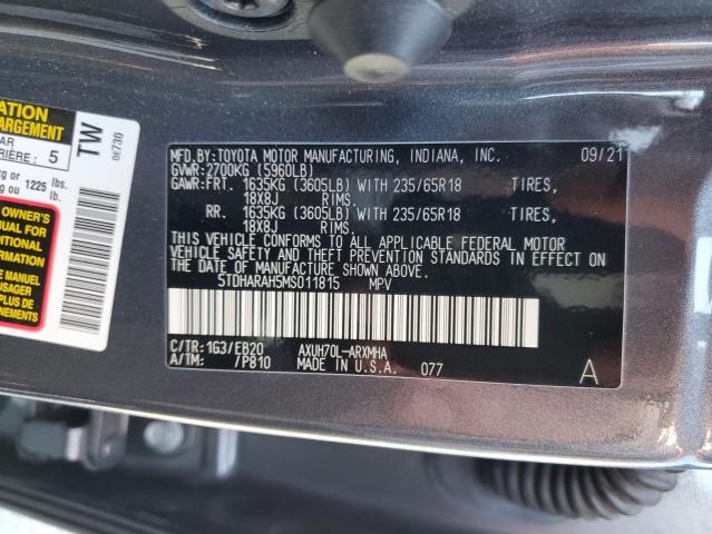 2021 Toyota Highlander Hybrid Xle VIN: 5TDHARAH5MS011815 Lot: 57456674