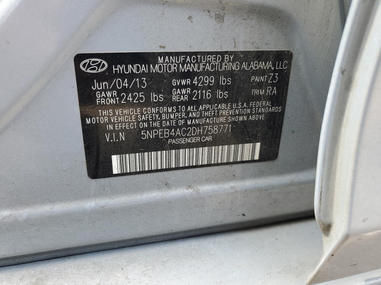 5NPEB4AC2DH758771 2013 Hyundai Sonata Gls