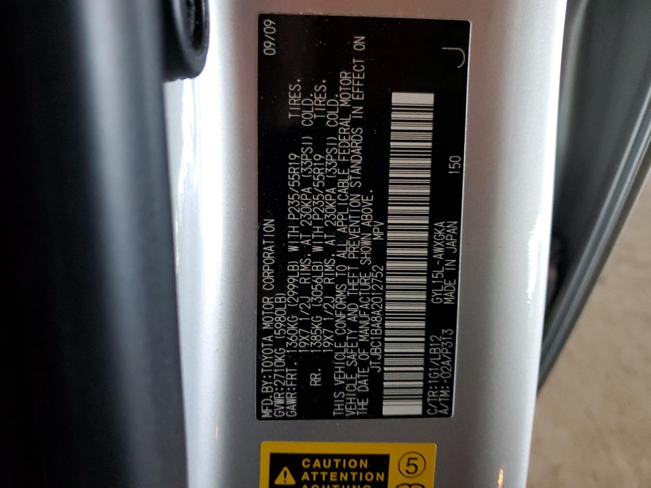 JTJBC1BA8A2012752 2010 Lexus Rx 450