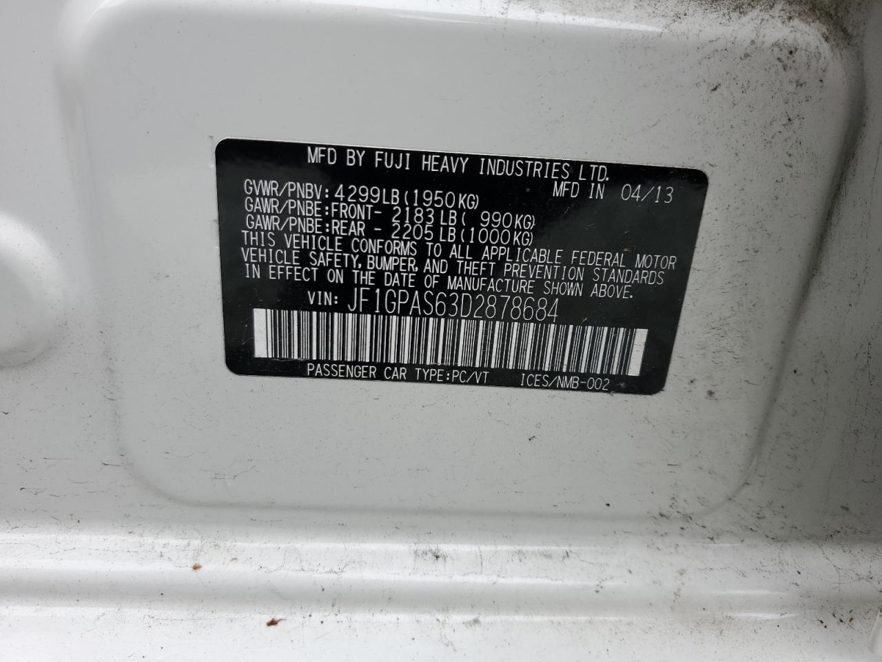 JF1GPAS63D2878684 2013 Subaru Impreza Sport Limited