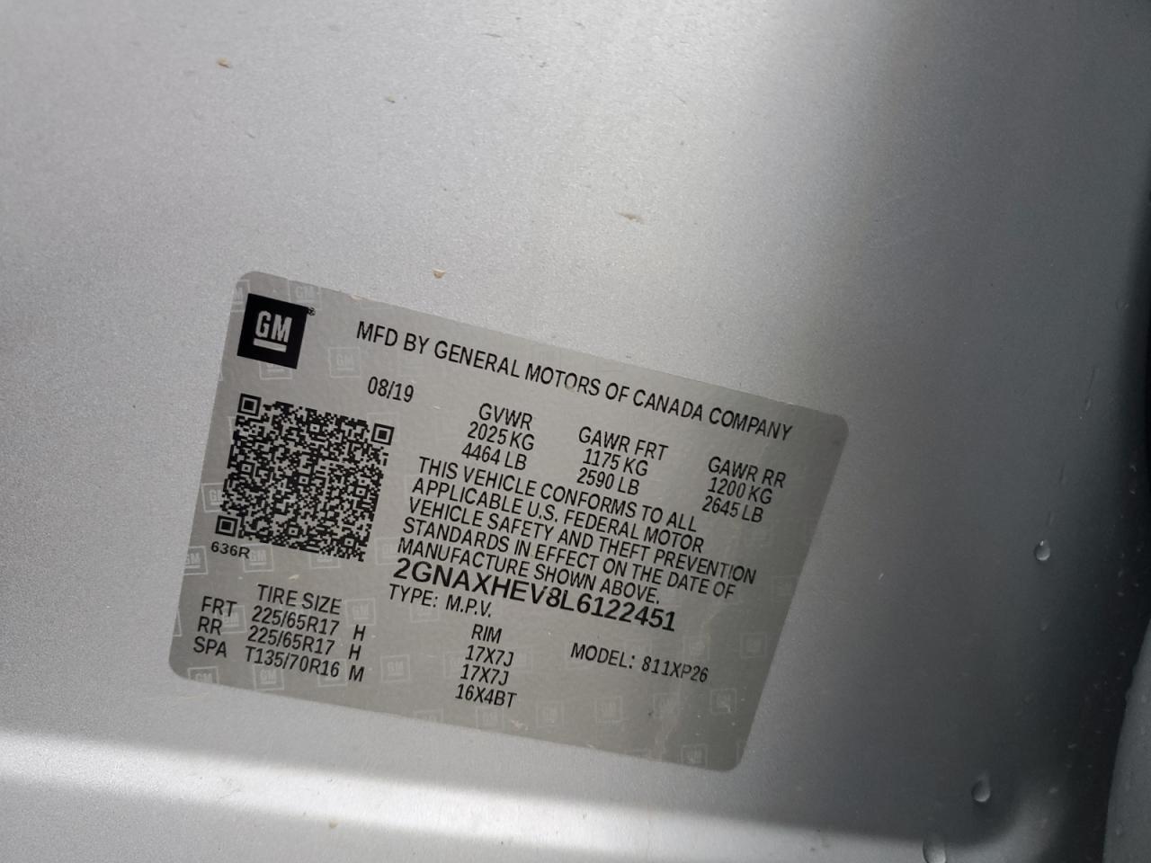 2GNAXHEV8L6122451 2020 Chevrolet Equinox Ls