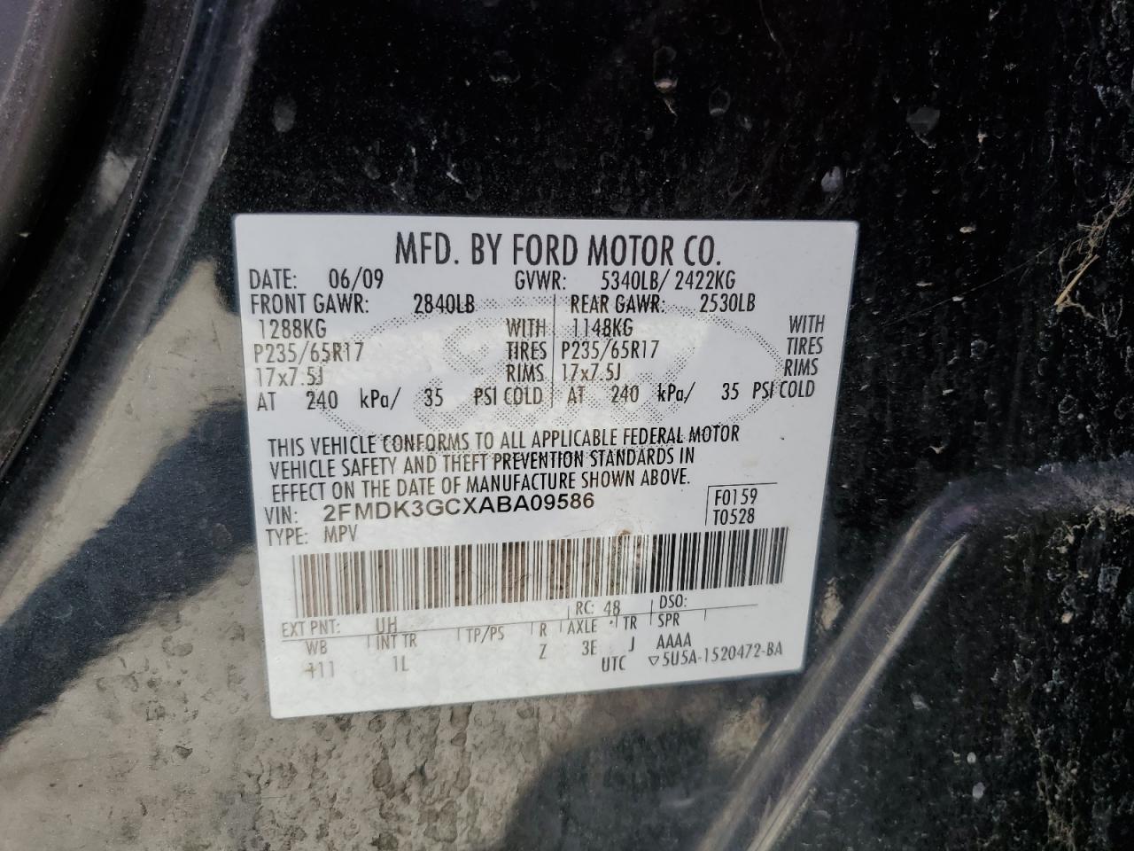 2FMDK3GCXABA09586 2010 Ford Edge Se