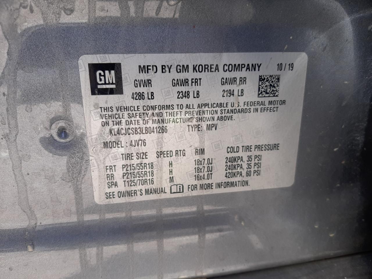 KL4CJCSB3LB041266 2020 Buick Encore Essence