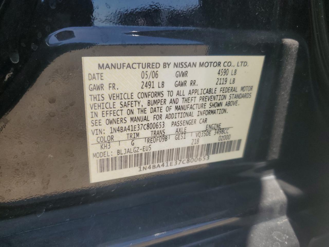 1N4BA41E37C800653 2007 Nissan Maxima Se