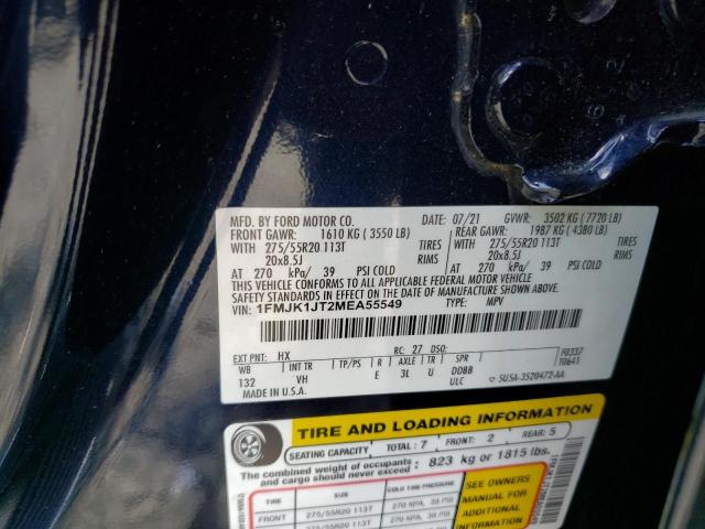 2021 Ford Expedition Max Xlt VIN: 1FMJK1JT2MEA55549 Lot: 53855864