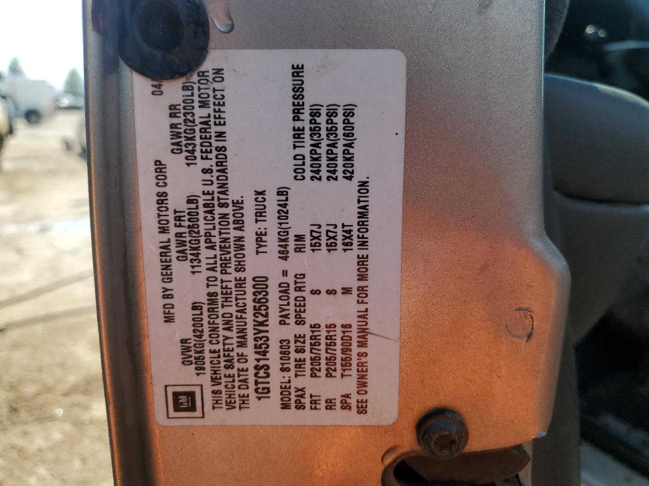 1GTCS1453YK256300 2000 GMC Sonoma