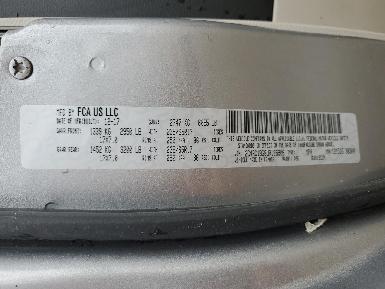 2C4RC1BG8JR185906 2018 Chrysler Pacifica Touring L