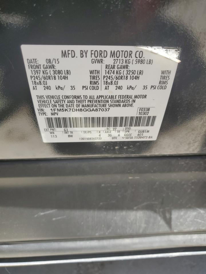 1FM5K7DH8GGA87037 2016 Ford Explorer Xlt