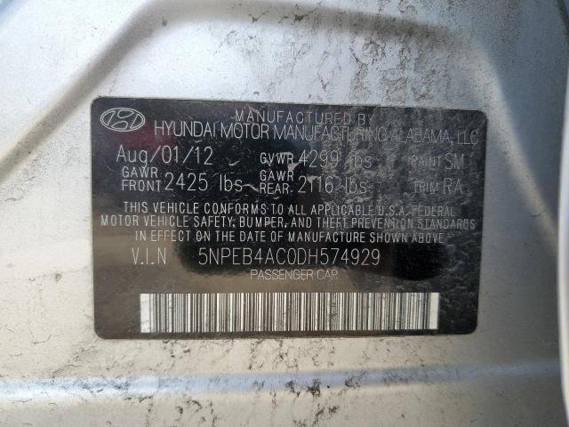 2013 Hyundai Sonata Gls VIN: 5NPEB4AC0DH574929 Lot: 57355934