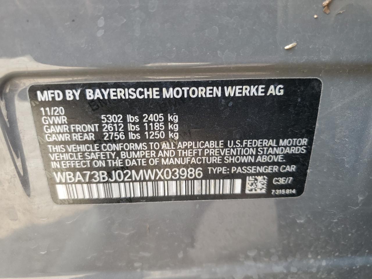 WBA73BJ02MWX03986 2021 BMW 540 Xi