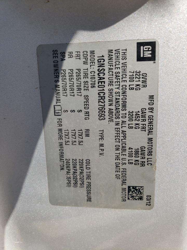 1GNSCAE01CR276693 2012 Chevrolet Tahoe C1500 Ls