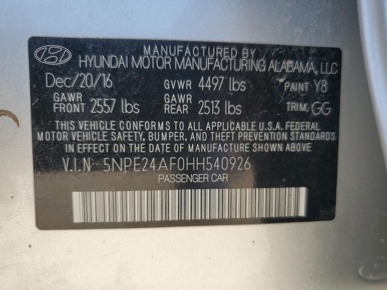 5NPE24AF0HH540926 2017 Hyundai Sonata Se