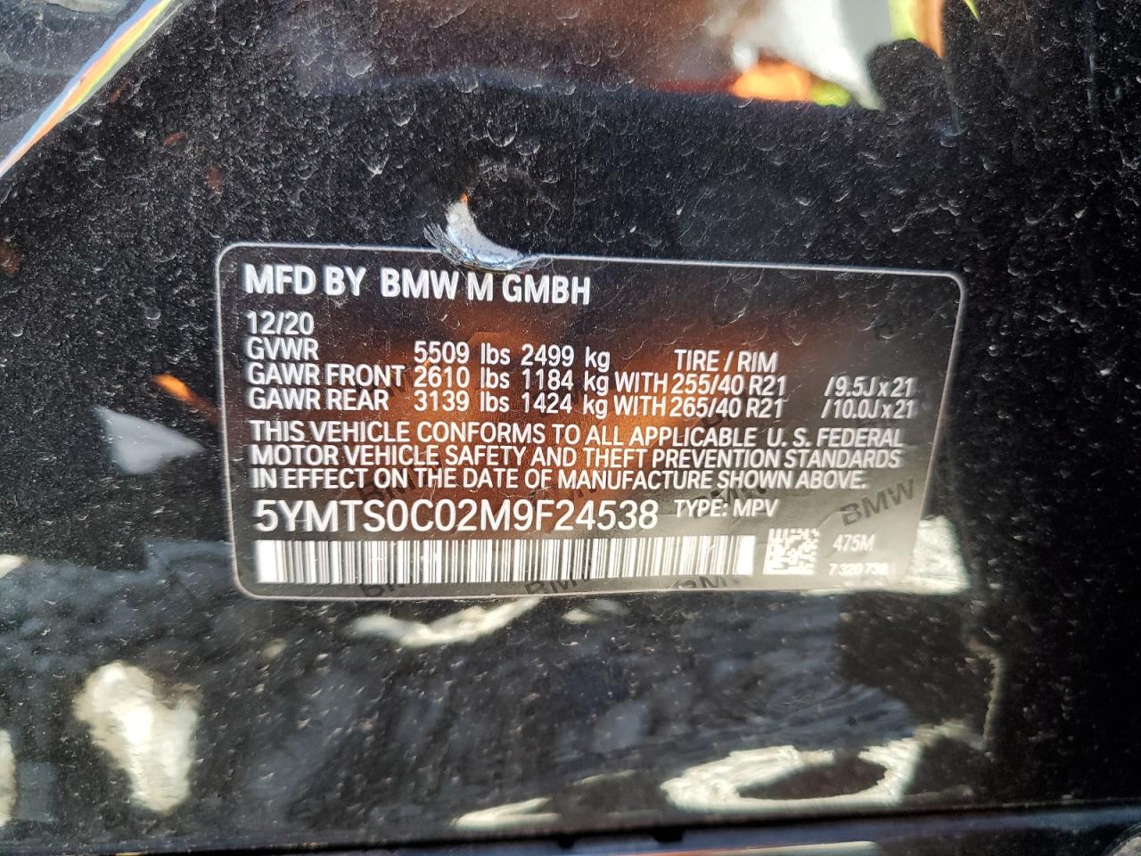 5YMTS0C02M9F24538 2021 BMW X3 M Competition