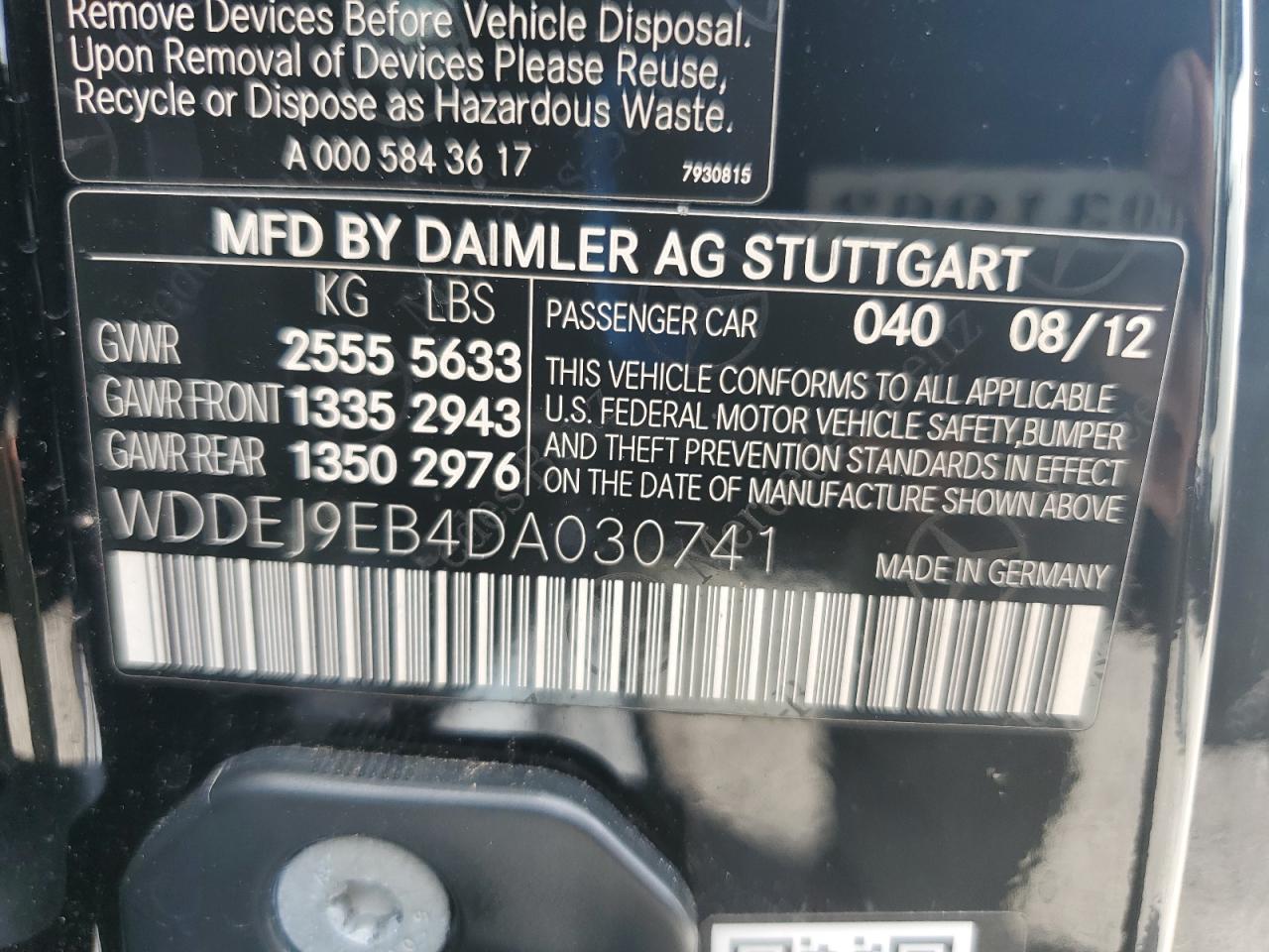 WDDEJ9EB4DA030741 2013 Mercedes-Benz Cl 550 4Matic